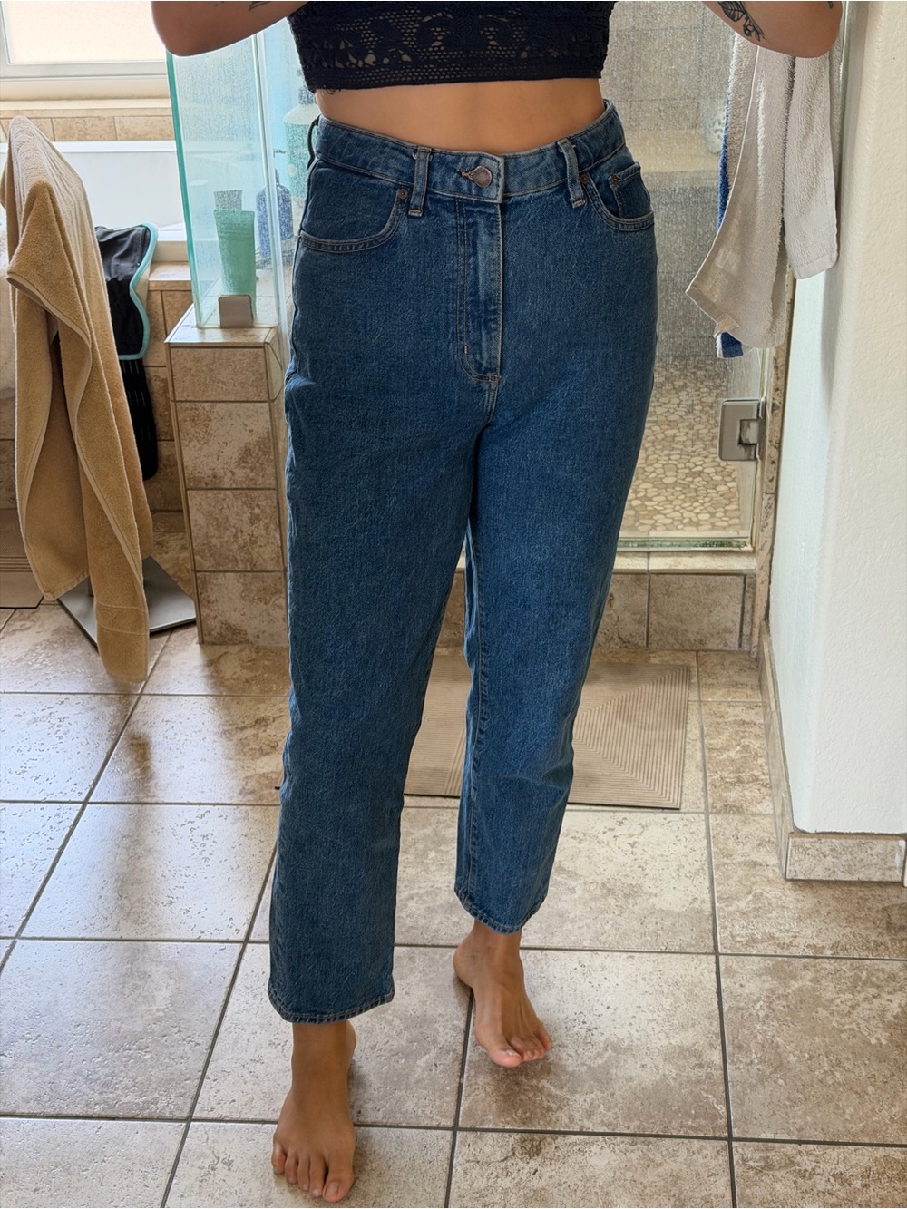 Denim Forum Dark Blue Cropped High-Rise Jeans